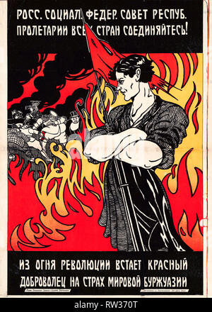 Die sowjetische Propaganda Poster - ein rotes Volunteer steigt aus dem Feuer der Revolution auf die Angst der Weltbourgeoisie, 1920 Stockfoto