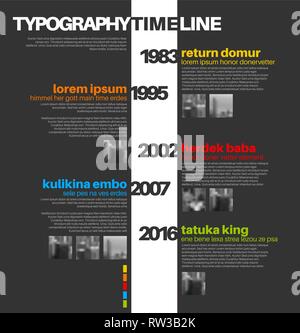 Vektor Infografik typografischen timeline Berichtvorlage mit die größten Meilensteine, Fotos, Jahre und Beschreibung - der dunkle Hintergrund Version Stock Vektor