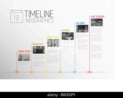 Vektor bunte Infografik typografischen timeline Berichtvorlage mit die größten Meilensteine, Fotos, Jahre und Beschreibung Stock Vektor