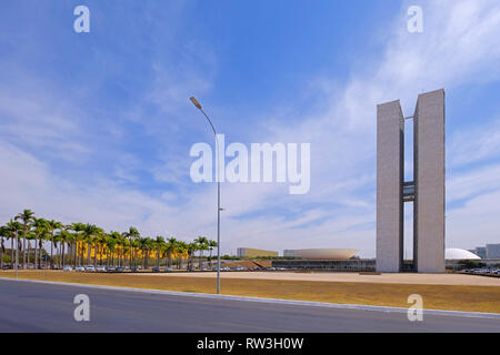 Brasilia, Brasilien, 7. August 2018: Der nationale Kongreß von Brasilien in Brasilia, Brasilien von Oscar Niemeyer entworfen Stockfoto