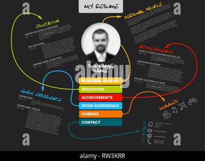 Vektor original minimalistisch CV/Lebenslauf Vorlage - kreative Version mit Linien verbinden Arbeit Erfahrungen, Ausbildung, persönliche Daten, Erfolge-Da Stock Vektor