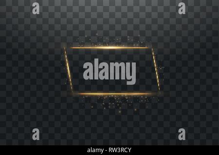 Goldene Rahmen mit Licht Effekte, glänzenden Luxus banner Vector Illustration. Leuchten die goldenen Rahmen mit Funken und Spotlight Lichteffekte. Glänzend Stock Vektor
