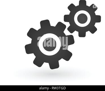 Einfache Abbildung von zwei Zahnrädern in grauen Farben. Vector Illustration isoliert auf Weiss. Stock Vektor