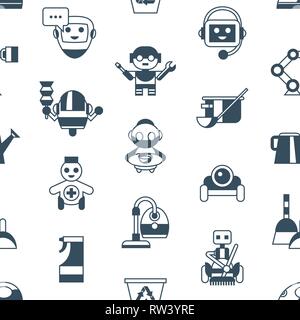 Digitale vector Service und Reinigung home Maschine Roboter einfache Symbole, flacher Stil nahtlose Muster INFOGRAFIKEN Stock Vektor