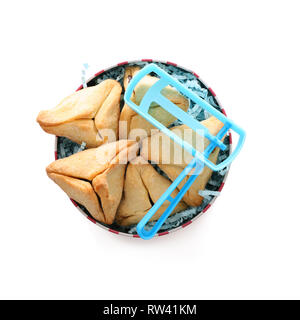 Purim feier Konzept (jüdischer Karneval Urlaub). Hamantaschen cookies isoliert auf weißem Stockfoto