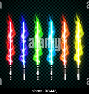 Neonlicht Schwerter. gekreuzt Licht, Feuer, Blitz und funkelt. Stock Vektor