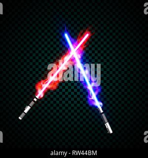 Neonlicht Schwerter. gekreuzt Licht, Feuer, Blitz und funkelt. Stock Vektor