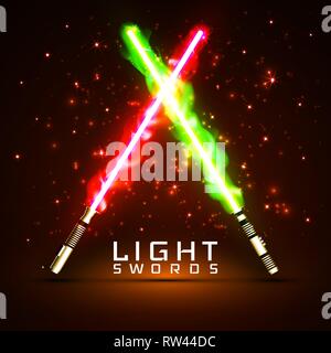 Neonlicht Schwerter. gekreuzt Licht, Feuer, Blitz und funkelt. Stock Vektor