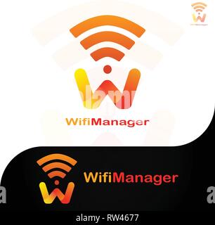 Dieses Logo hat die Buchstaben W und ein WiFi-Netzwerk. Dieses Logo ist so gut wie ein Firmenlogo, das im Internet Netzwerk Bereich engagiert, zu verwenden. Stock Vektor