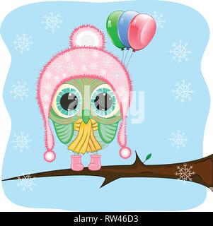 Cute Eule und Luftballons cartoon Vector Illustration Stock Vektor