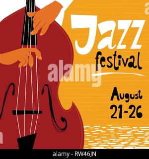 Vektor Jazz Festival Plakat mit Kontrabass musicion. Jazz Konzert Poster. Stock Vektor