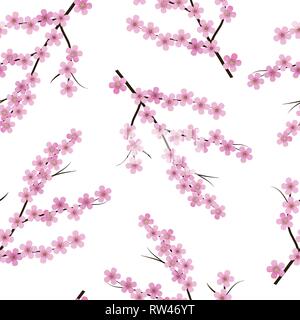 Sakura nahtlose Muster mit floralen Baumstrukturzweig. Stock Vektor