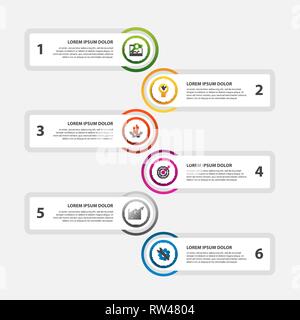 Moderne Vector Illustration. Infografik Vorlage mit sixelements, Kreise und Text. Schritt für Schritt. Für Business, Präsentationen, Web Design Stock Vektor
