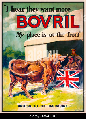 Britische Weltkrieg 1 Poster, ich höre Sie wollen mehr Bovril. Mein Platz ist an der Vorderseite, 1915, UK Stockfoto