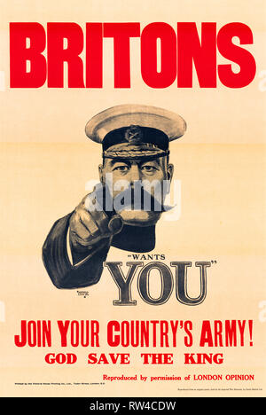 Britische Weltkrieg 1 Poster, Briten Kitchener Kitchener wünscht sie, 1914 von Alfred Leete Stockfoto