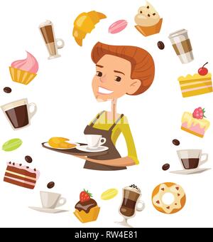 Vektor cartoon weiblichen Charakter Holding eine Kaffeetasse. Stock Vektor