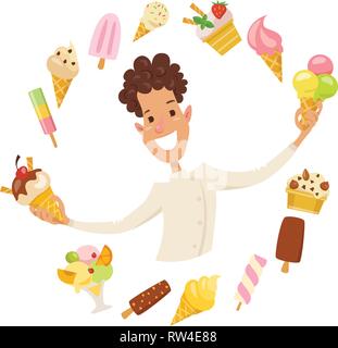 Vector Illustration eines männlichen Chef Charakter mit Eis. Stock Vektor