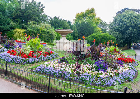 Eine bunte Anzeige der Sommer Bettwäsche Blumen im Victoria Park in Badewanne, N.E. Somerset, England, Großbritannien Stockfoto