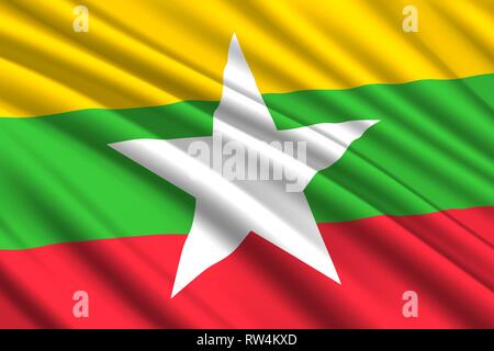 Wehende Flagge von Myanmar. Vector Illustration Stock Vektor
