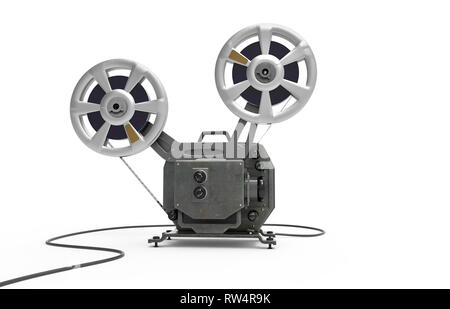Alter Film Projektor auf weißem Hintergrund, 3 Abbildung d Stockfoto