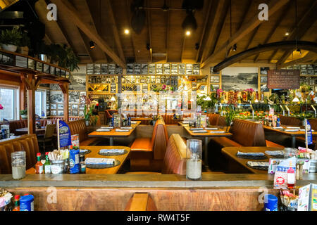 Innenraum der Paradise Cove Beach Cafe Restaurant in Malibu, Kalifornien, USA Stockfoto