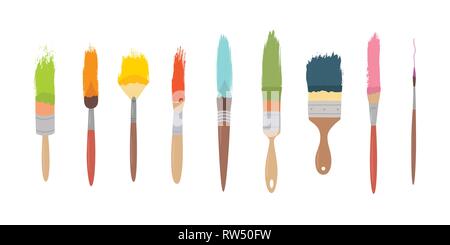 Kunst Materialien, Zeichnung von Eichhörnchen, Borsten und synthetische Bürsten für Malerei und Kalligraphie, Hand gezeichnet Stock Vektor