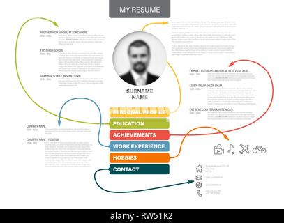 Vektor original minimalistisch CV/Lebenslauf Vorlage - kreative Version mit Linien verbinden Arbeit Erfahrungen, Ausbildung, persönliche Daten, Erfolge Stock Vektor