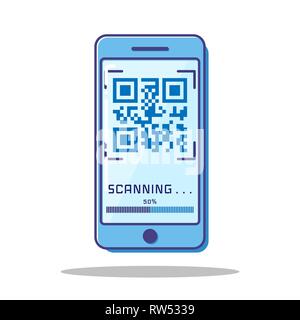 Flache Scan QR Code mit blau Handy. Stock Vektor