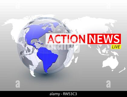 Aktion news, world news Hintergrund mit dem Planeten, der TV-Design. Vektor. Stock Vektor