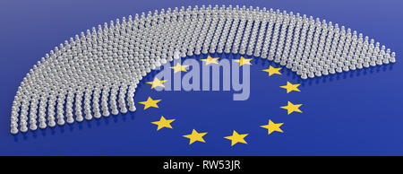 EU-Parlament, die Abgeordneten als Bauernopfer, Mitglieder des Europäischen Parlaments als Schach Schachfiguren auf der Fahne der Europäischen Union, Banner. 3D-Darstellung Stockfoto