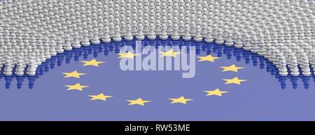 EU-Parlament, die Abgeordneten als Bauernopfer, Mitglieder des Europäischen Parlaments als Schach Schachfiguren auf der Fahne der Europäischen Union, Banner. 3D-Darstellung Stockfoto