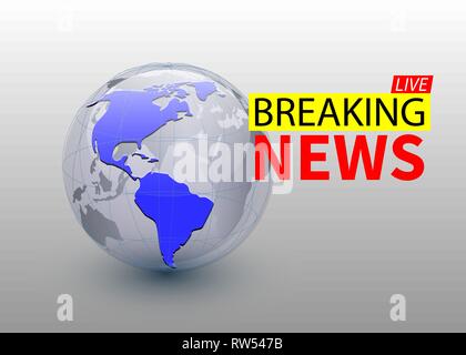 Breaking News, world news Hintergrund mit dem Planeten, der TV-Design. Vektor. Stock Vektor