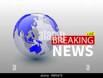 Breaking News, world news Hintergrund mit dem Planeten, der TV-Design. Vektor. Stock Vektor