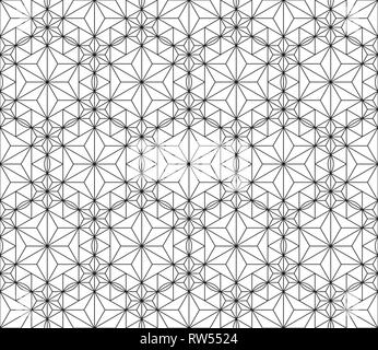 Nahtlose Muster auf Japanisch geometrische Verzierung. Schwarze und Weiße silhouette.Compound Ornament. Durchschnittliche und dicke Linien. Sechseck Gitter. Stock Vektor