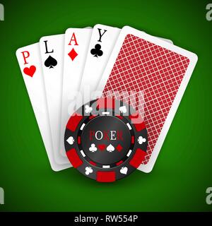 Vector Illustration auf ein casino Thema mit Spielchips und playig Karten auf dunklem Hintergrund. Glücksspiel Designelemente. Stock Vektor