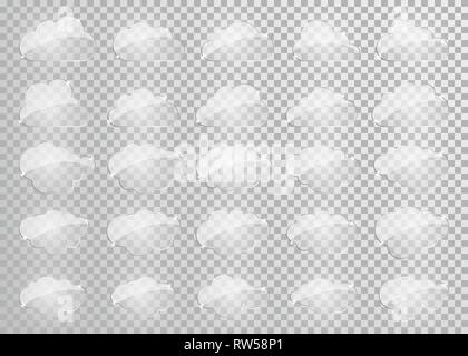 Wolken Silhouetten. Vektor einrichten von Glas Wolken formen. Sammlung von verschiedenen Formen und Konturen. Designelemente für die Wettervorhersage, Web interfa Stock Vektor