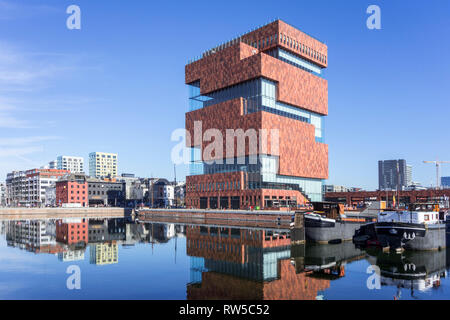 Das Museum MAS/Museum aan de Stroom im Hafen von Antwerpen, Flandern, Belgien Stockfoto