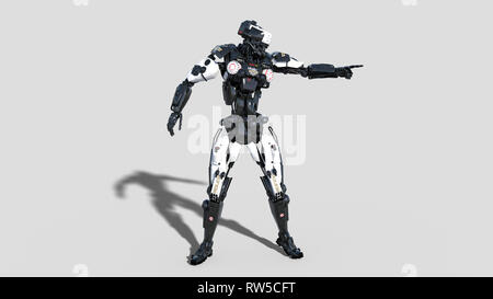 Polizei, Strafverfolgungsbehörden Roboter Cyborg zeigen, Android cop auf weißem Hintergrund, 3D-Rendering Stockfoto