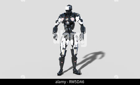 Polizei, Strafverfolgungsbehörden Roboter Cyborg, Android cop auf weißem Hintergrund, 3D-Rendering Stockfoto