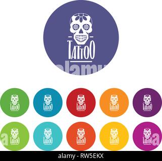 Tattoo Schädel Icons Set Vector Farbe Stock Vektor