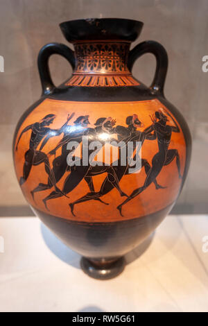 Griechische Terracotta preis Panathenaic Amphora, das Metropolitan Museum der Kunst, Manhattan, New York USA Stockfoto