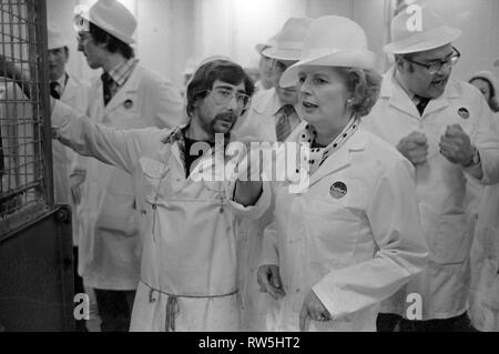 Margaret Thatcher den Wahlkampf für die Bundestagswahl 1979 in Northampton. Besuch der Telfers sandwich Factory. 1970 S HOMER SYKES Stockfoto