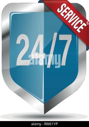 Blau Silber 24 7 secure Web Schutz Schild Stock Vektor