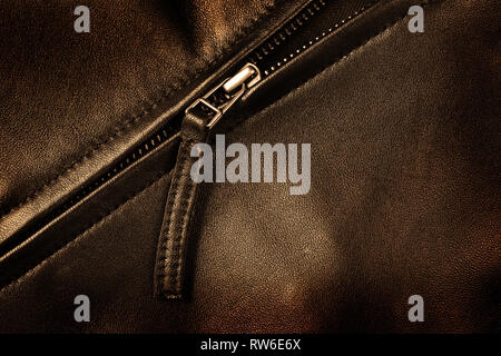Leder Mantel oder Jacke mit Reißverschluss mode Textur Stockfoto