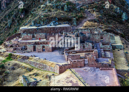 Pisac: SEKTOR DER INTIHUATANA, es sind die Paläste, Tempel und liturgischen Quellen, Sie eine sehr aufwändige Arbeit in Stein, typisch für die Edlen so Stockfoto