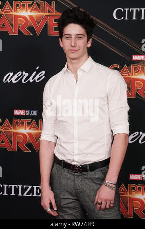 Los Angeles, USA. 04 Mär, 2019. Milo Manheim besucht die Marvel Studios' Captain Marvel' Premiere am März 04, 2019 in Hollywood, Kalifornien. Credit: Tsuni/USA/Alamy leben Nachrichten Stockfoto