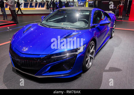 Genf, Schweiz. 5. März, 2019. Die neue Honda NSX präsentiert auf dem 89. Internationalen Automobilsalon in Genf. Quelle: Eric Dubost/Alamy leben Nachrichten Stockfoto