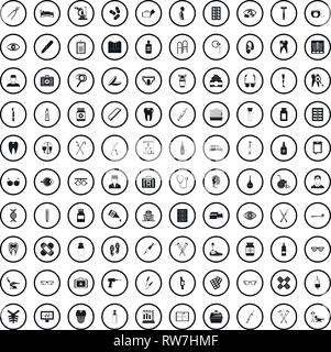 100 medizinische Accessoires Icons Set, einfachen Stil Stock Vektor