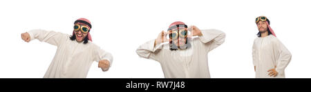 Arabische Mann mit Aviator Brille isoliert auf weiss Stockfoto
