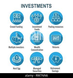 Ruhestand Investitionen/Dividenden, Investmentfonds, IRA Icon Set Stock Vektor